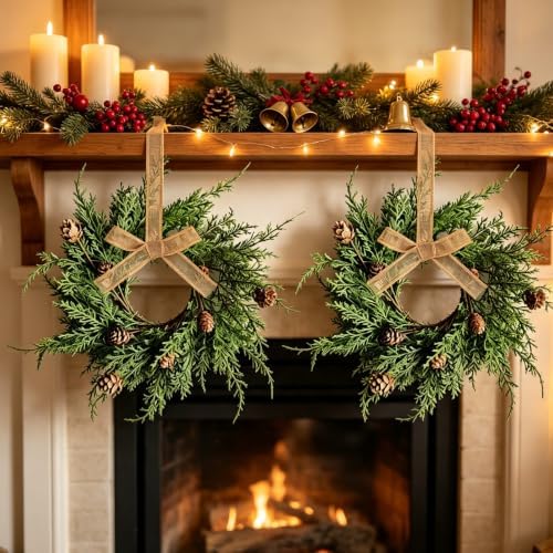 4 PCS Christmas Candle Rings Wreaths Mini Cedar Pine Candle Holder Rings - Image 7