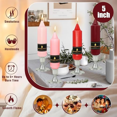5 inch Short Taper Candle 4 Pack Handmade Gradual Red Candles Unscented Pastel Candlesticks for Holiday Wedding Dinner Party Seasonal Celebration Birthday Home Decoration - Image 4