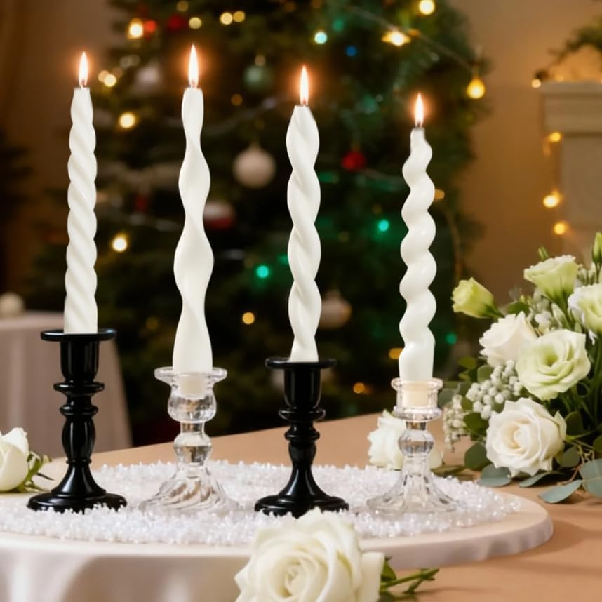 4 Pcs White Taper Candles 7.87 Inch, Unique Spiral Wave Twisted Dinner Candlesticks, Smokeless White Candle Sticks for Christmas, Valentines Day, Wedding, Party and Holiday Home Decor - Image 2