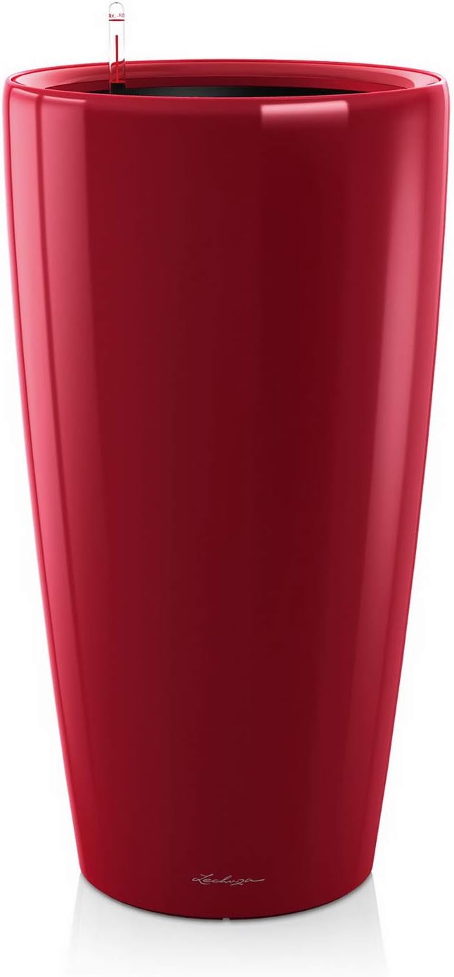 Lechuza Rondo 32 Scarlet Red High Gloss, Self-Watering Tall Planter, D12.6 H22 in