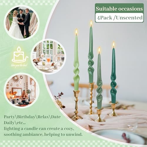Smokeless Spiral Taper Candles Gradient Green Twisted Candlesticks 9.5 Inch Unscented Dinner Candle for Home Decor Birthday Party - Image 6