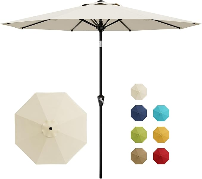 Garvee 9FT Patio Umbrella - Outdoor Table Umbrella with Smooth Crank Lift, Push Button Tilt and 8 Sturdy Ribs - Market Umbrella UV Protection Waterproof for Pool, Deck, Yard, Garden