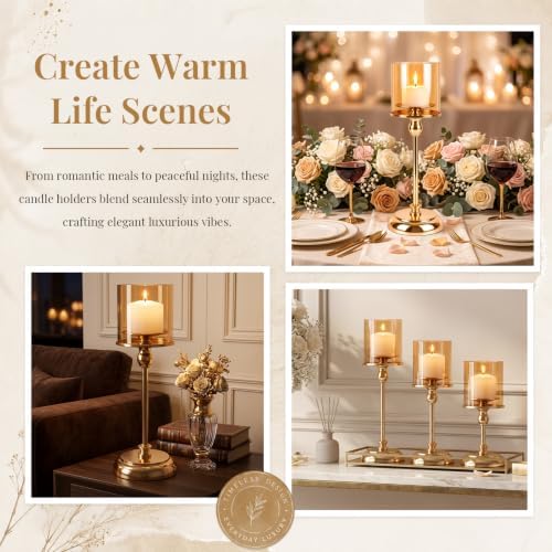 Large Gold Hurricane Candle Holder, 13.78" Candlestick - Image 4