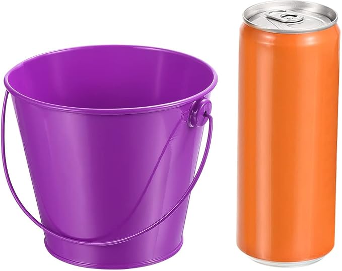 PATIKIL 4.7 Inch Colored Metal Buckets, 4 Pack Pencil Holder Buckets Round Metal Planter Pails Container with Handles for Classroom Crafts, Purple