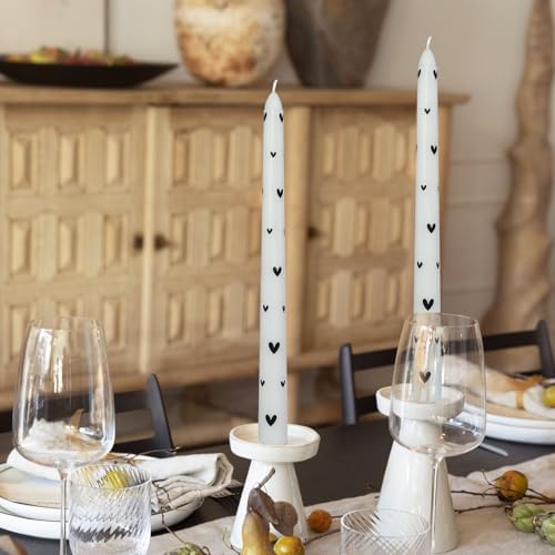 Black Little Heart Printed Taper Candles Smokeless - 2 pcs Handmade White Taper Candle Uncented Candle 10 inches Long Printed Tapered Candles for Home Party Wedding Restaurant Holiday Decor - Image 6