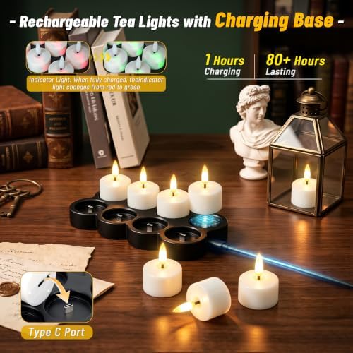 8 Pcs Rechargeable Flameless Candles with Remote Timer & Charging Base - Image 3