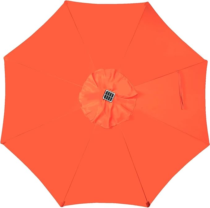 Blissun 9 ft Solar Umbrella, 32 LED Lighted Patio Umbrella, Table Market Umbrella, Outdoor Umbrella for Garden, Deck, Backyard, Pool and Beach (Orange)