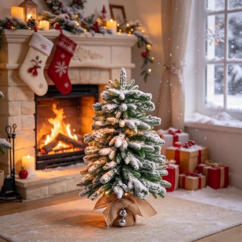 20 inch Pre-Decorated Small Xmas Holiday Christmas Tree, Snow Flocked - Image 5