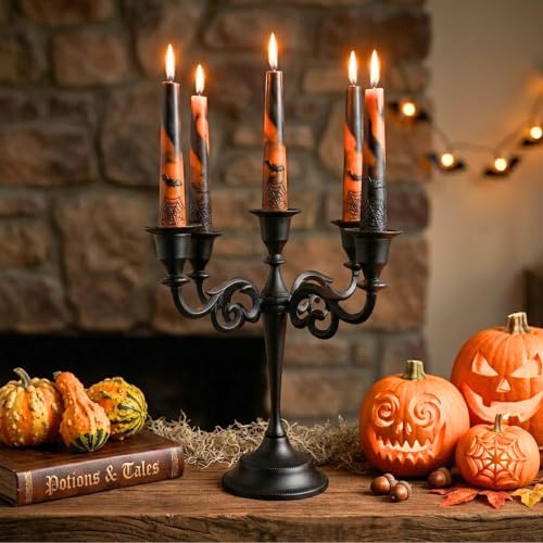 Rely+ 5 Arm Matte Black Candelabra Taper Candle Holders Decorations Indoor Kitchen Décor Table Candles Candlestick Candelabra Centerpiece Gothic Home Decor Wedding 10 Inch Tall - Image 2