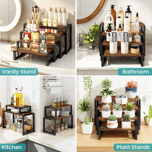 ELITEROO Wood Risers Display Stands Set of 4, Wooden 4 Tier Cupcake Stand, Tiered Riser for Vendors, Decorative Display Risers for Food Desserts Buffet Table at Party Wedding, Rustic Brown - Image 6
