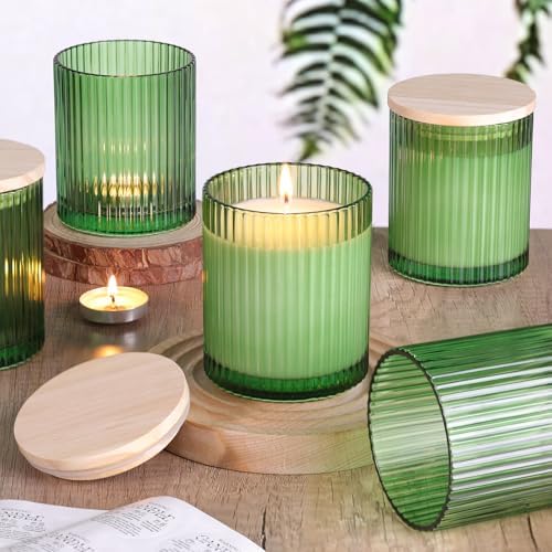 Green Candle Jars with Lids, 8-Pack 12oz Ribbed Glass Candle Containers by sunnyfuture