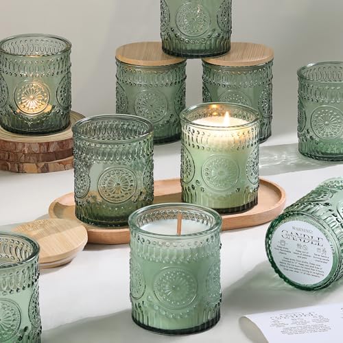 DARJEN 10 Pcs 8oz Glass Candle Jars with Lids, Candle Tins-Green by DARJEN