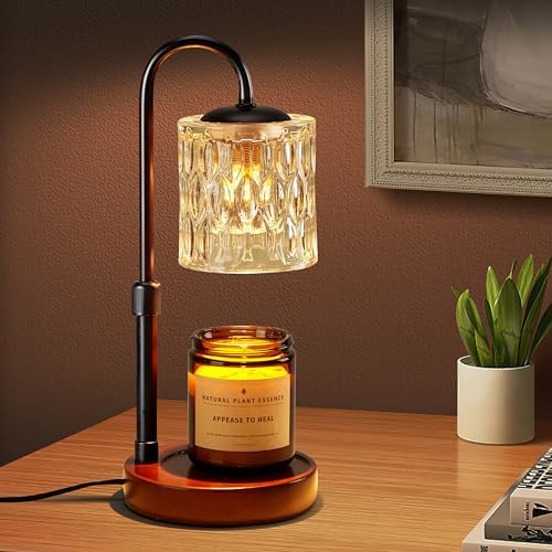 Briever Dimmable Candle Warmer Lamp with Timer, Height Adjustable Electric Candle Wax Warmer, Christmas Birthday Gifts for Women Mom, House Warming Gifts New Home Room Decor, Walnut Solid Wood Base by Briever