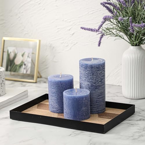 3x3 Inch Blue Pillar Candles Set of 3 - Hand-Poured Unscented Candle, Long Clean Burning, Large Big Candles, Smokeless Dripless Candle for Dinner Table, Wedding, Home, Bathroom, Rustic Decor - Image 6