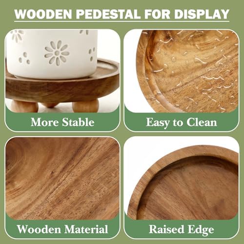 Vaveren Small Wooden Riser Wooden Pedestal for Display Tray Display Riser for Entry Table Farmhouse Kitchen Tabletop Centerpieces , Round 12.9x4cm - Image 3