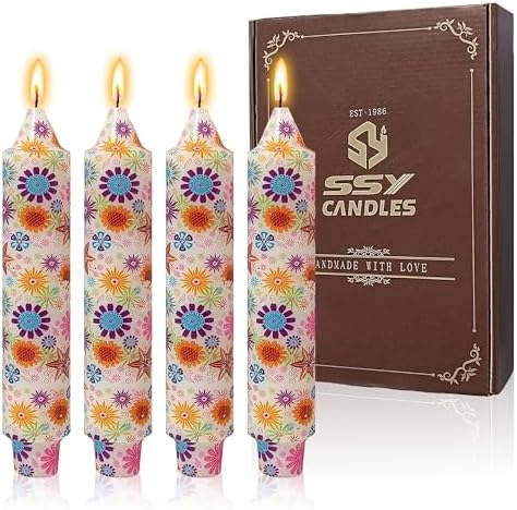 7 inch Short Candle Floral Candle Sticks Printed Candlestick Handmade Unscented Taper Candle 4 Pack Sunflower Tapered Candles for Home Dinner Wedding Holiday by XINAOBAOLUO