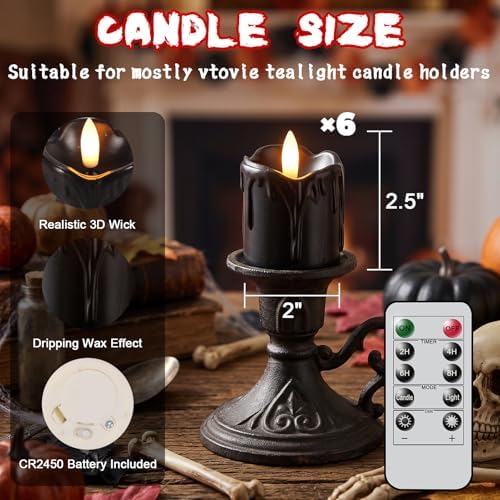 Black Flameless Votive Candles Battery Operated with Remote Timer - Image 2