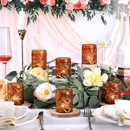 24Pcs Vintage Amber Votive Candle Holders, Amber Glass Tea Lights Candle Holder for Wedding Table Centerpiece,Vintage Boho Party Home Fall Decor,Thanksgiving and Christmas - Image 5