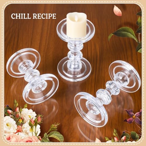 CHILL RECIPE Glass Candle Holder Set of 3, Big Heavy Tall Crystal Candlestick Holder for Pillar Candles Taper Candles, Christmas Decoration Wedding Table Dinning Church Centerpiece - Image 4