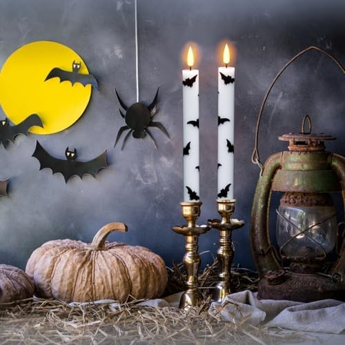 Halloween Flameless Taper Candles with Remote Timer, Bat Prints - Image 5
