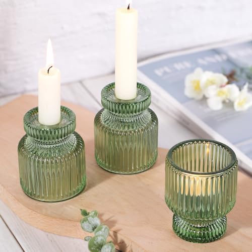 DARJEN 6 Pcs Green Candlestick Holders - Glass Taper Candle Holders Tealight Votive Candle Holders for Table Centerpieces, Wedding, Dinner Party, Home, Gifts - Image 6