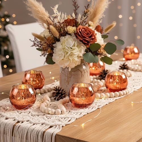 24 Pcs Burnt Orange Candle Holders- Mercury Glass Candle Holders for or Boho Wedding Centerpieces, Bridal Shower, Party Table Decor, Fall and Holiday Home Decoration - Image 3