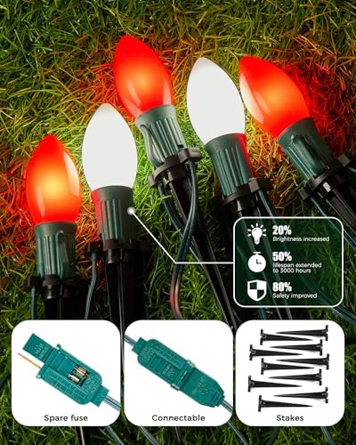 Christmas Pathway Lights Outdoor,25.7 Ft Lights with 20 Red and White Bulbs - Image 7