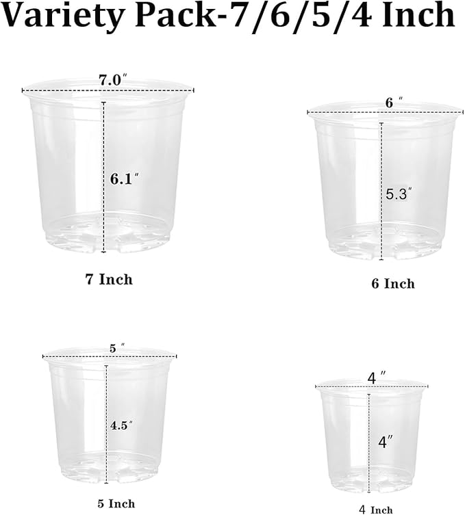 OUPSAUI 28 Pack 4/5/6/7 Inch Clear Nursery Pots for Plants with Drainage Holes, Clear Plastic Seedling Flower Plant Pot Insert, Seed Starter Pots