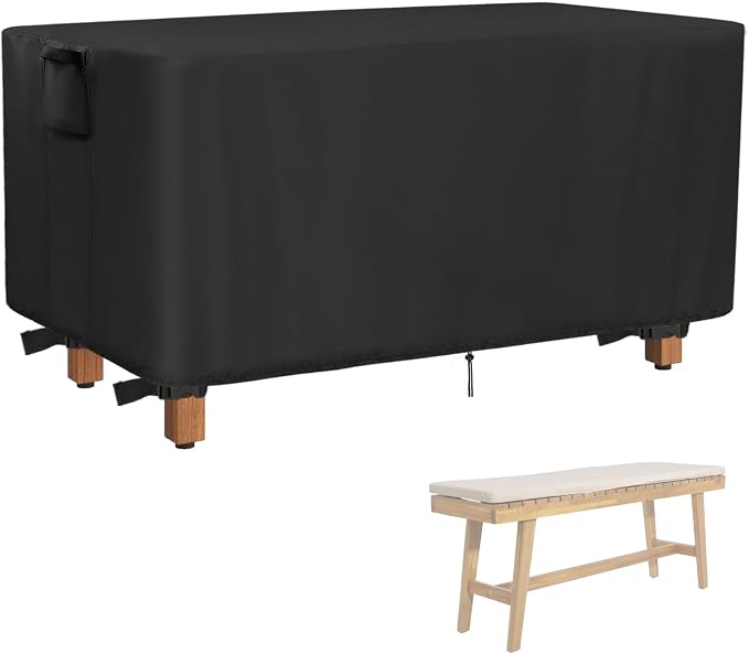 Outdoor Cover for Bench and Table, 44inch Waterproof Furniture Cover Rectangle for Tangkula Narrow Outdoor Dining Table, Patio Teak Bench Farmhouse, Black-44"L x 12" W x 17" H