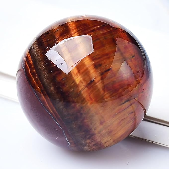 2.4-2.8 inch Natural Red Tiger Eye Crystal Ball with Stand, Hand Polished Quartz Massage Sphere, Reiki Healing Gemstone Ball, Feng Shui Room Desktop Decorative Rock Orb