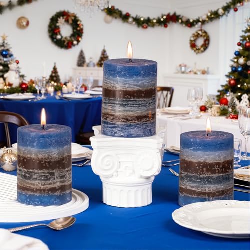 KONNI Layered Pillar Candles Set of 3, 3"x 4" Table Decor Blue Coffee - Image 4