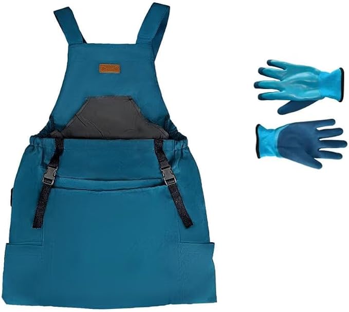 Waterproof Gardening Apron for Women Men, Adjustable Cross Back Garden Apron with Pockets, Oxford Cloth Harvest Apron for Gardening Planting