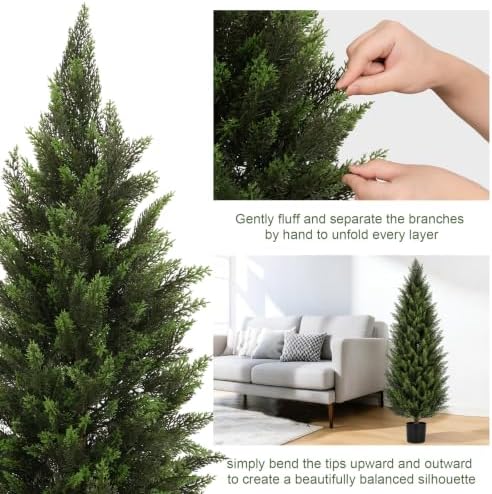 VIVATREES 5FT Artificial Topiary Cedar Trees, UV-Resistant Faux Evergreen Outdoor Plants, Artificial Pine Tree for Outdoor Front Porch Patio Entryway Decor, Set of 2 - Image 5