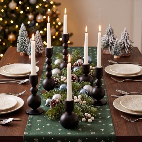 Mumufy 6 Pcs Wooden Candle Holders, Wood Taper Candlestick Holders Vintage Rustic Farmhouse Mid Century Candle Stand Set for Table Centerpiece, Wedding, Dining Table, Mantel and Home Decor (Black) - Image 6
