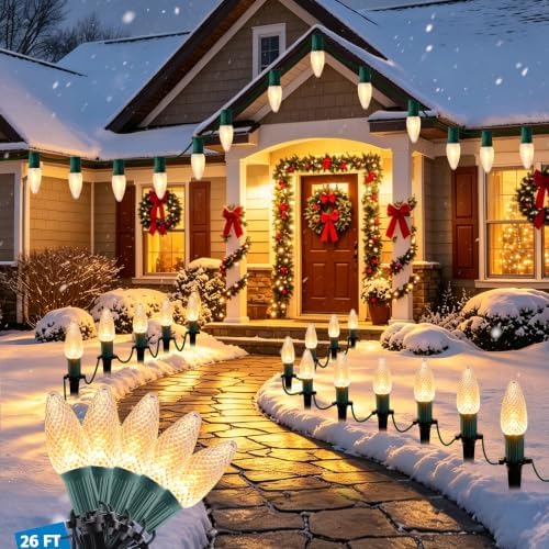 26Ft 20 C9 Led Bulbs Christmas Lights Outdoor, Christmas Pathway Lights by Fanovo