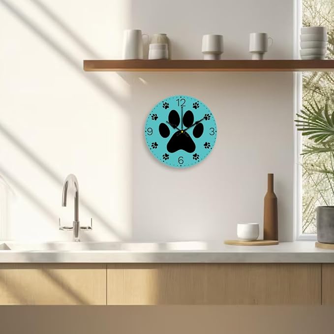 CHGCRAFT Dog Paw Prints Wall Clock 12 Inch Battery Operated Wall Clock Butterflies Non Ticking Silent Decorative Clock for Office Bedroom Home Decor