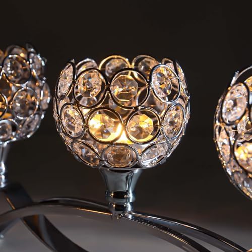Crystal Tealight Candle Holder Centerpiece Home Decorative Candlestick Holder Elegant Table Centerpiece Home Decor Wedding Party Anniversary (Silver, Set of 3) - Image 3