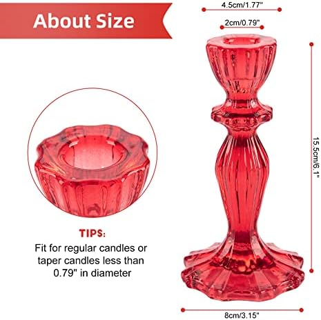 Glass Candle Holders, 2PCS Wide Base Candlestick Holder Decorative Candle Stand Table Centerpieces for Wedding Birthday Halloween Christmas Party, Red - Image 2