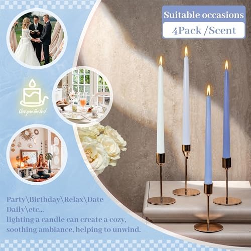 Smokeless Taper Candles Sea Salt Scented10 Inch Candle Sticks Gradient Blue Tapered Candles for Home Decor Holiday Gift - Image 6