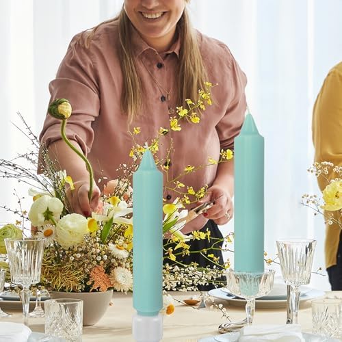 NJAO HOO Mint Green Short Taper Candle 7 Inch Candlesticks Unscented Dripless Tapered Candle Set for Spring Home Decor Wedding Party Dinner Candles, 4 Pack - Image 3