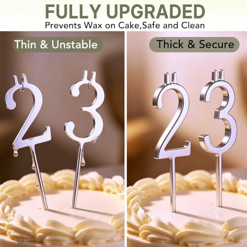 20PCS Reusable Number Candle Holder Set, Upgraded Thicker Metal Candle Stands for Birthday Cake, Cake Topper Decorations for Anniversary Date Displays, Silver - Image 2