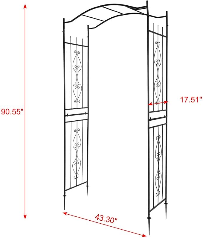 Outvita 7.5Ft Garden Arch Arbor, Steel Frame Stand Trellis, Arbour Archway for Wedding Ceremony Decoration Plant Climbing Rose Vines Lawn Courtyard Patio Pathway Black