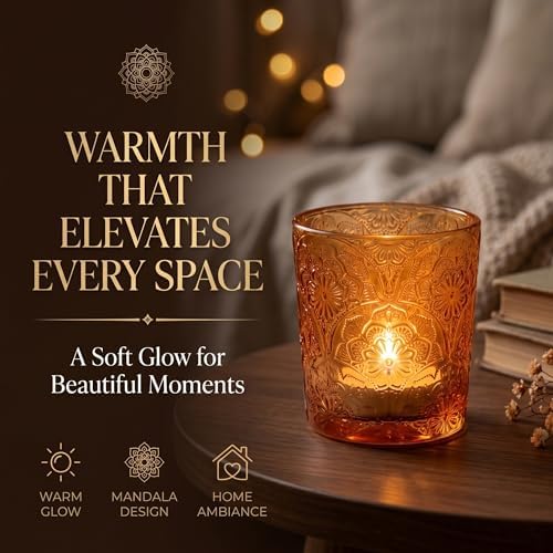 Amber Mandala Glass Tealight Holders, 6 Pack - Image 2