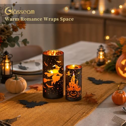 Glasseam Halloween Centerpieces for Tables, 2 Pcs Black Gold Candle Holder - Image 4