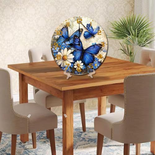 Butterflies Wildflower Wooden Silent Non-Ticking 10 Inch Round Clocks Battery Operated Analog for Living Room Kitchen Bedroom Bathroom Office Home School Decor