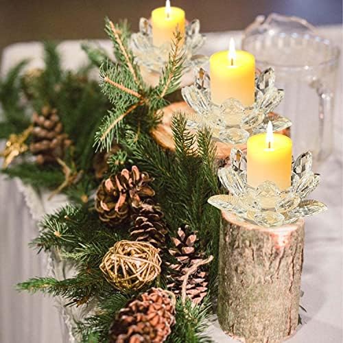 Crystal Lotus Flower Tealight Candle Holders/Glass Tea Light Candlestick Decor Decoration for Christmas Home Wedding Party… (Clean 1pc) - Image 3