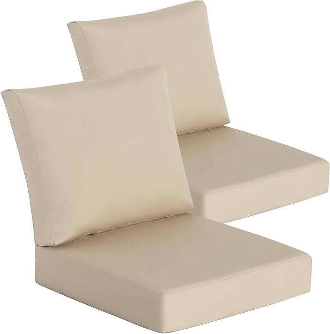 Goodgoods 24 x 24 Sunbrella Outdoor Patio Deep Seat Cushions 2-Pack, Fade-Resistant & Water-Resistant Furniture Chair Cushions with 35D High-Resilience Foam for Sofa, Antique Canvas Beige