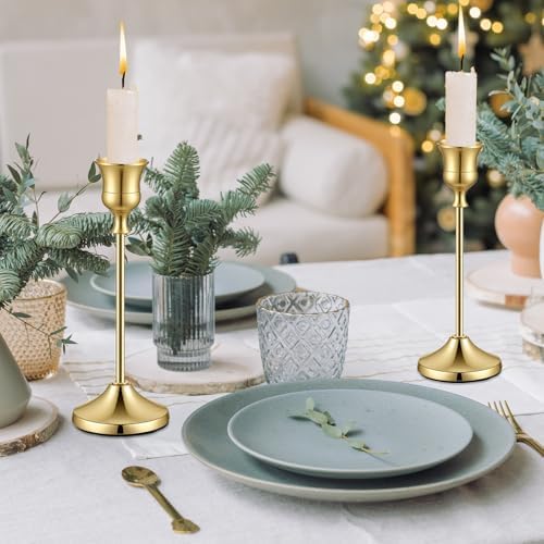 12 PCS Gold Metal Taper Candle Holders Bulk, Candlestick Holders, 7cm Diameter Taper Candle Holder Bulk for Table Centerpieces Candlesticks for Wedding Christmas Home Party Table Decor-23/19/16cm - Image 4