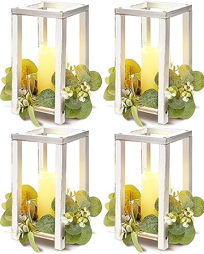 Huquary 8 Pcs Wooden Wedding Lantern Centerpiece for Table Decor, White by Huquary
