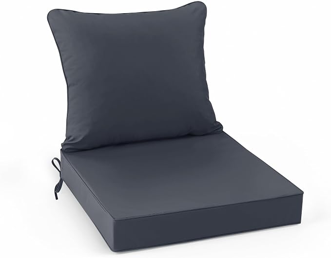 Summsun Patio Chair Cushions, Water Resistant Backrest Pillow and Seat Cushion Set for Outdoor Furniture, Sectional Sofa Cushion Replacments, 24 x 24 Inch, Dark Grey, 1 Set